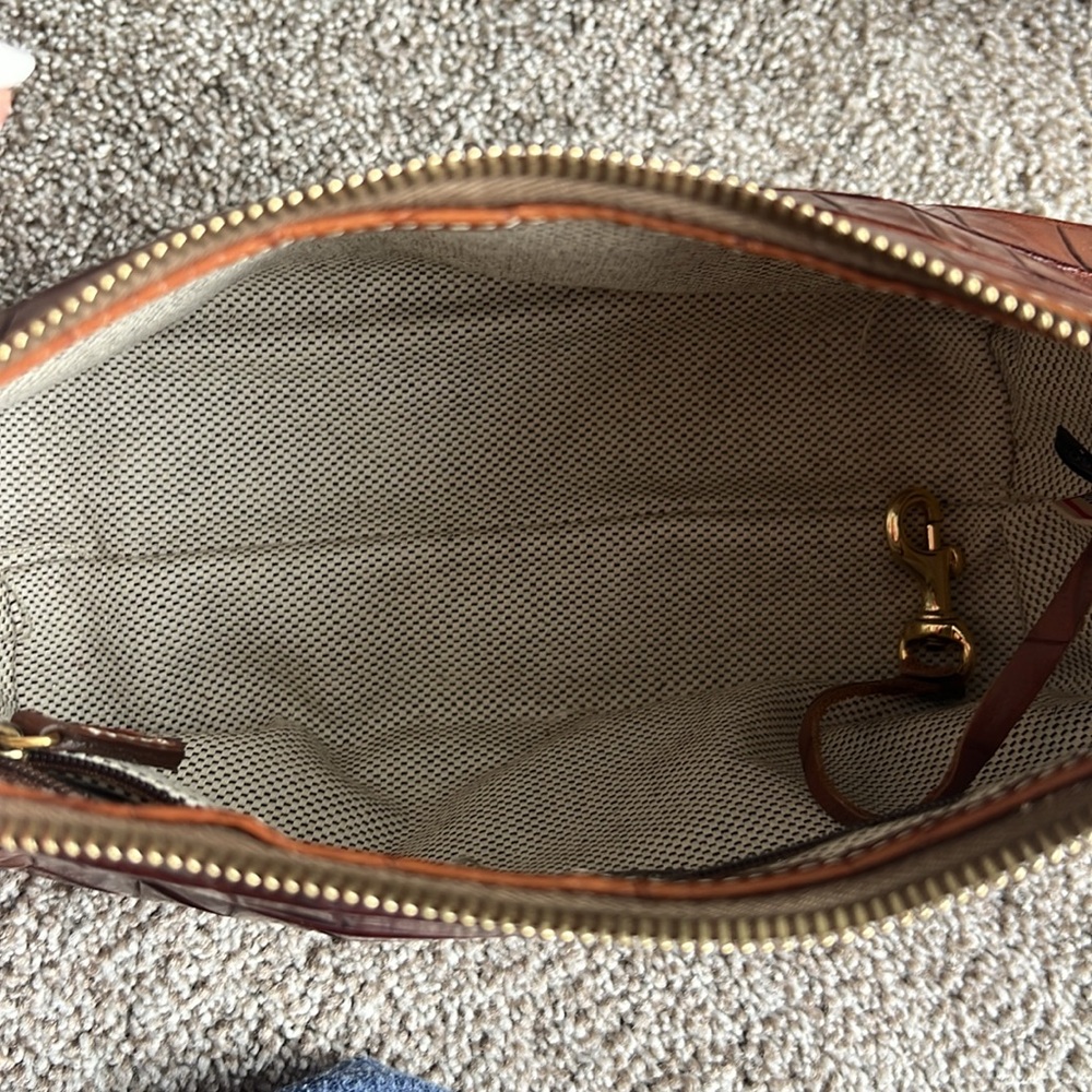 Dooney & Bourke Croc-Embossed Small Brown Leather Shoulder Bag - Picture 8 of 9